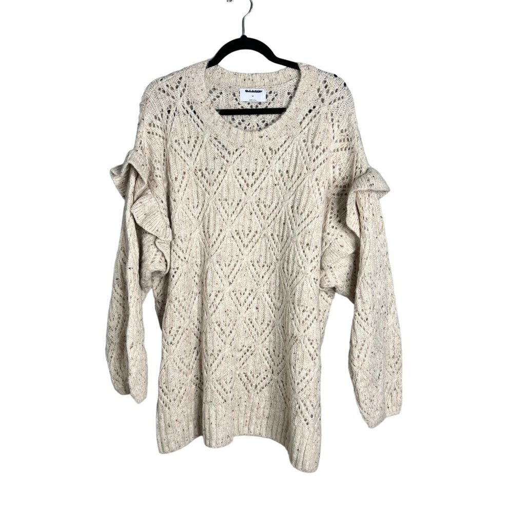 NWOT Old Navy Pointelle Knit Ruffle Sleeve Sweater Cream Plus Size 2X 3X 4X - Picture 2 of 7